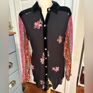 John Mark Black Mesh Floral Top